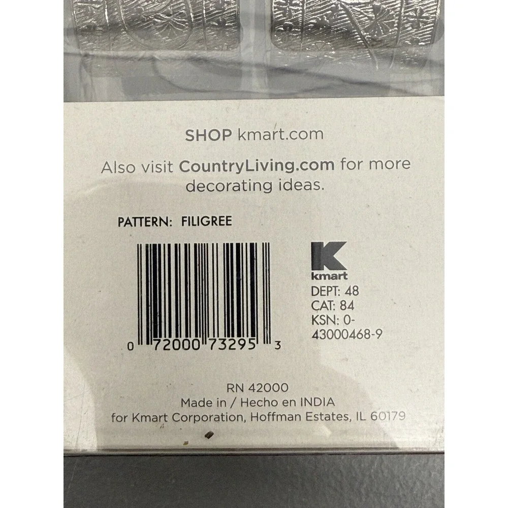 New Set of 4 Country Living Silver Color Embossed Metal Napkin Rings Vintage #20